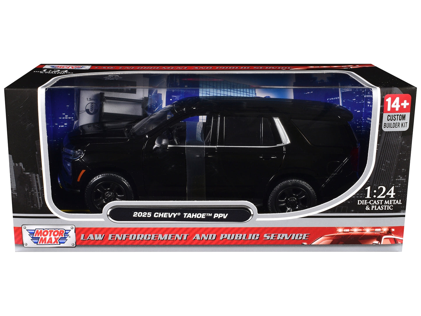 2025 Chevrolet Tahoe PPV Black "Custom Builder's Kit - Law Enforcement and Public Service" Series 1/24 Diecast Model Car by Motormax