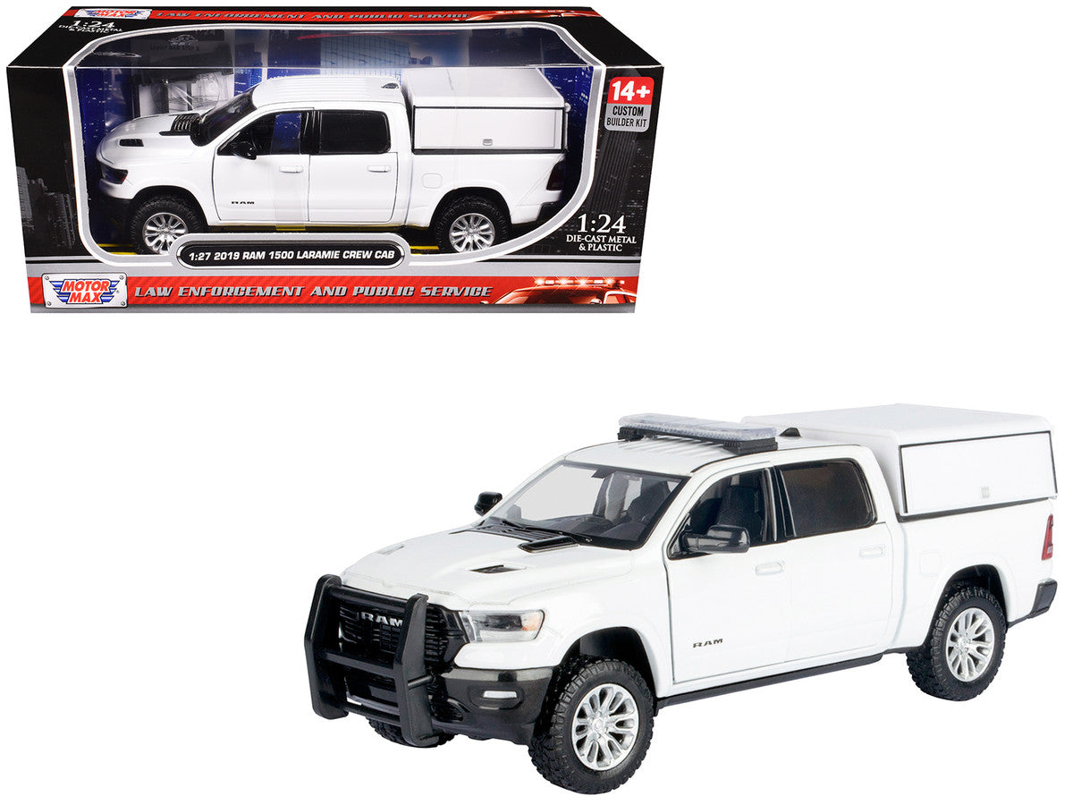 2019 RAM 1500 Laramie Crew Cab Pickup Truck with Truck Bed Camper White "Custom Builder's Kit" Series 1/27 Diecast Model Car by Motormax Motormax