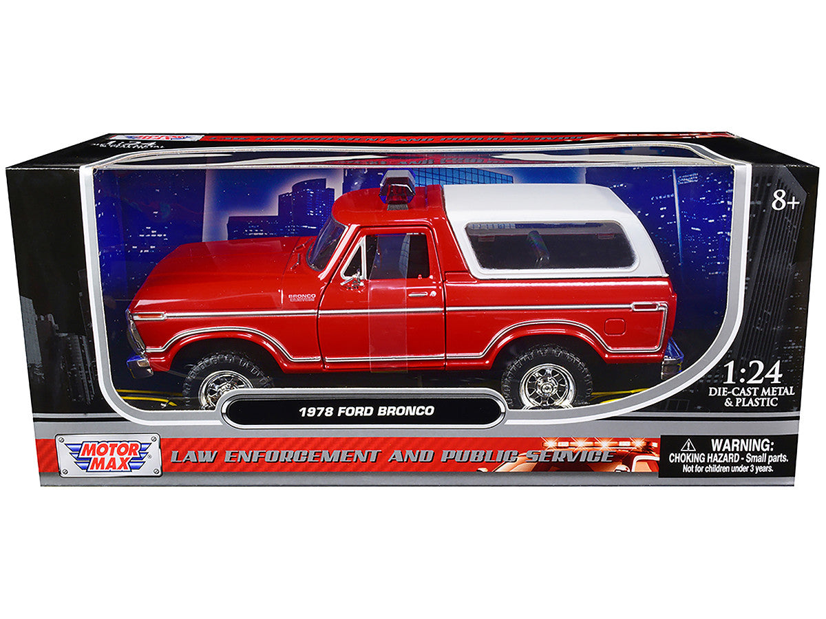 1978 Ford Bronco Fire Department Unmarked Red "Law Enforcement and Public Service" Series 1/24 Diecast Model Car by Motormax Motormax