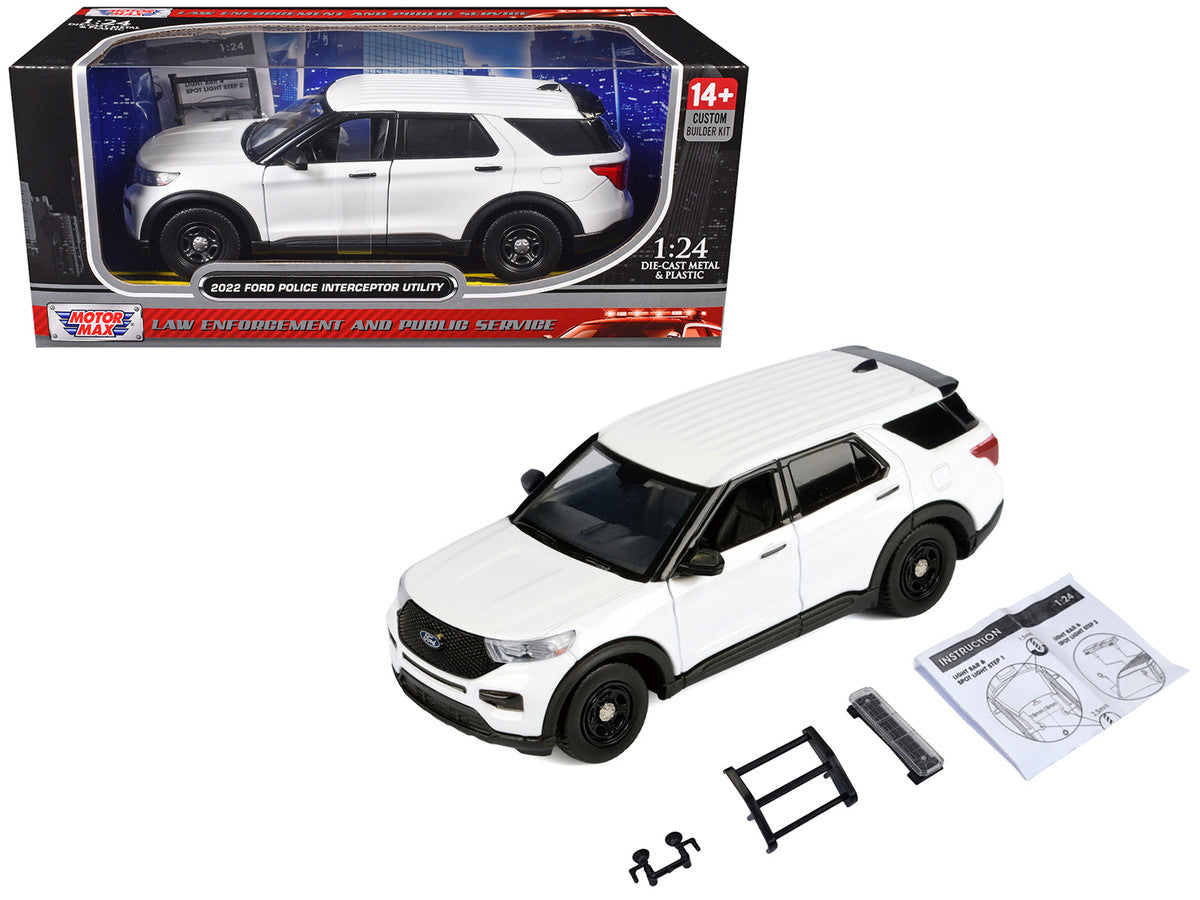 2022 Ford Police Interceptor Utility Unmarked White "Builder's Kit" "Law Enforcement and Public Service" Series 1/24 Diecast Model Car by Motormax Motormax