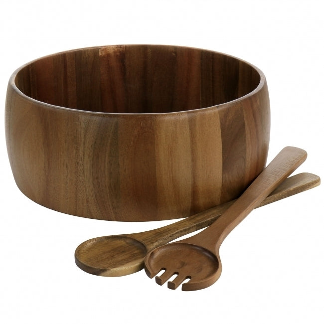 Gibson Elite 3 Piece Acacia Wood Salad Bowl and Spoon Set in Brown W2B
