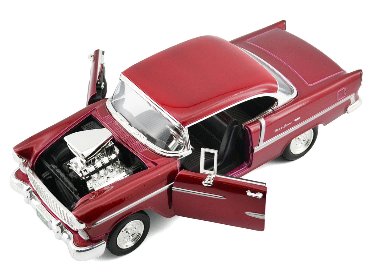 1955 Chevrolet Bel Air Burgundy With Blower Timeless Classics 1/18 Diecast Model Car by Motormax Motormax