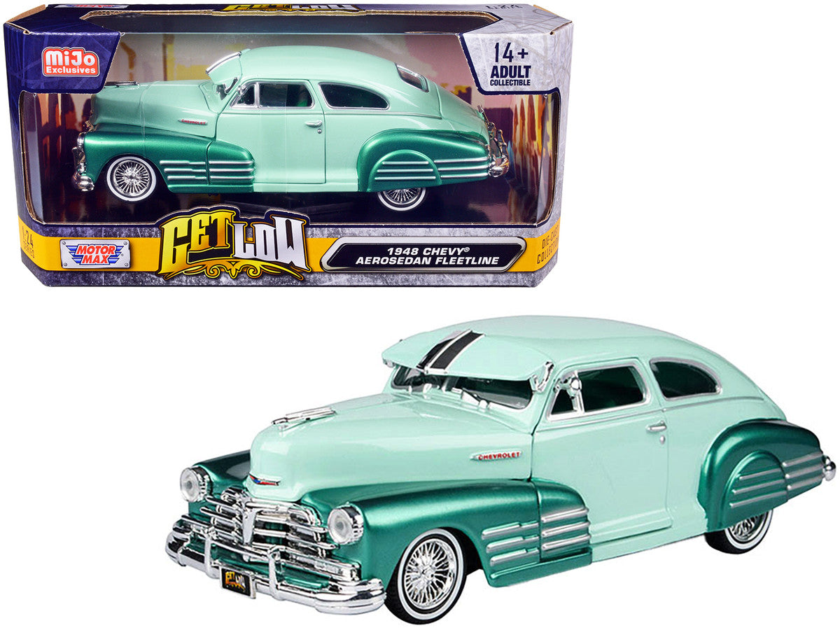 1948 Chevrolet Aerosedan Fleetside Lowrider Pastel Green and Green Metallic Two-Tone "Get Low" Series 1/24 Diecast Model Car by Motormax Motormax