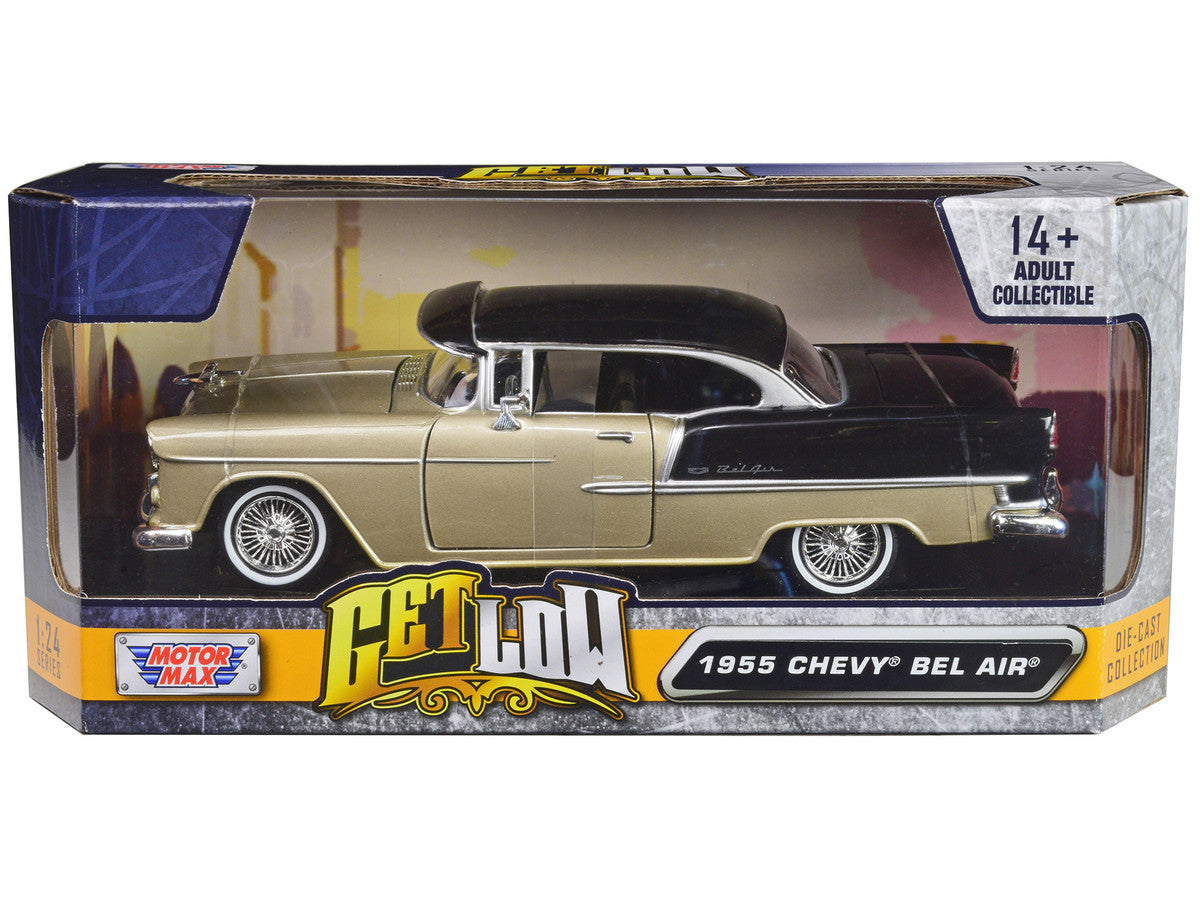 1955 Chevrolet Bel Air Lowrider Hard Top Beige Metallic and Black "Get Low" Series 1/24 Diecast Car Model by Motormax Motormax