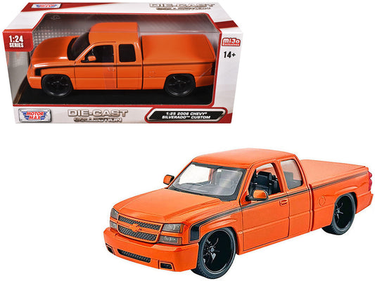 2006 Chevrolet Silverado Custom Pickup Truck Orange Metallic with Black Stripes "Die-Cast Collection" Series 1/25 Diecast Model Car by Motormax Motormax