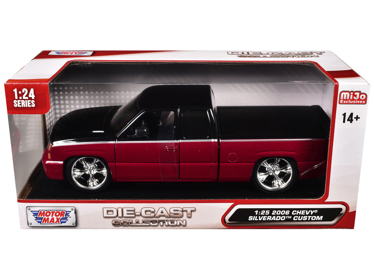 2006 Chevrolet Silverado Custom Pickup Truck Red Metallic and Black with Silver Stripes "Die-Cast Collection" Series 1/25 Diecast Model Car by Motormax Motormax