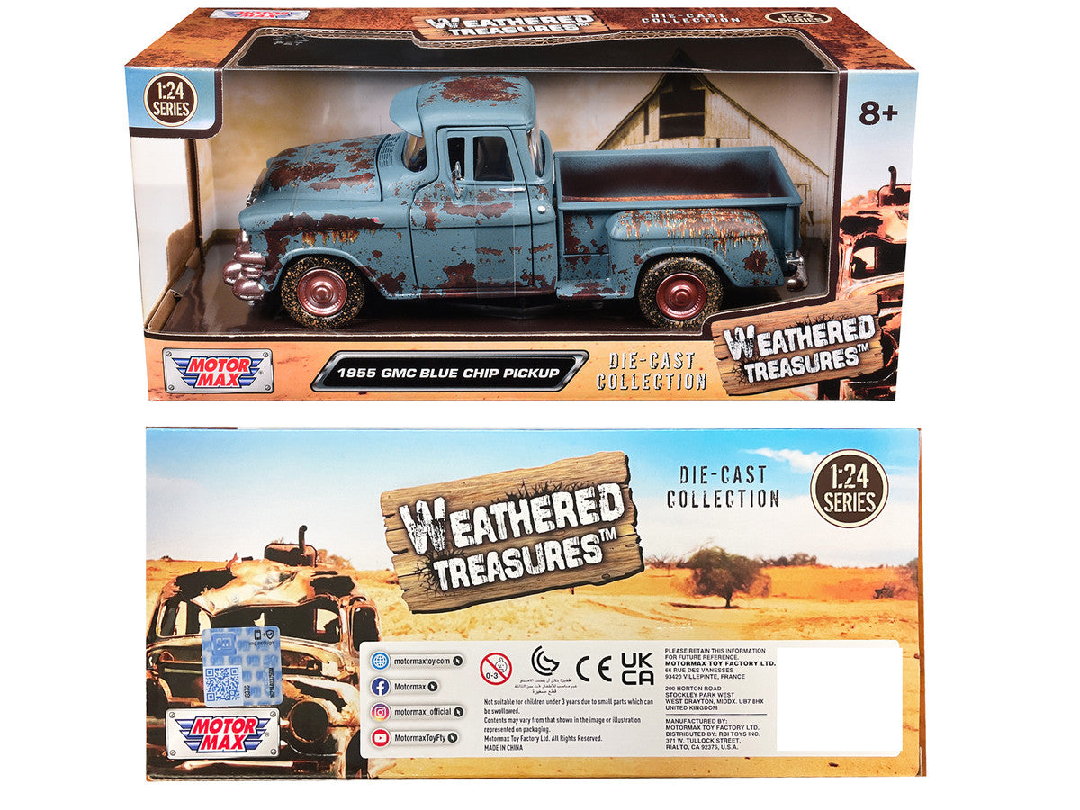 1955 GMC Blue Chip Pickup Truck Matt Blue (Rusted) "Weathered Treasures" Series 1/24 Diecast Model Car by Motormax Motormax