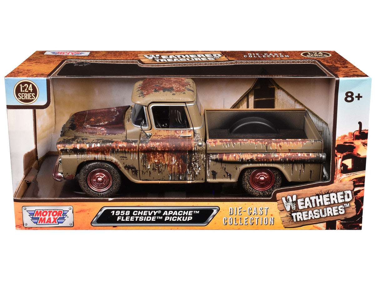 1958 Chevrolet Apache Fleetside Pickup Brown (Rusted) "Weathered Treasures" Series 1/24 Diecast Model Car by Motormax Motormax