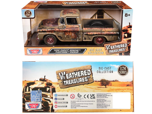 1958 Chevrolet Apache Fleetside Pickup Brown (Rusted) "Weathered Treasures" Series 1/24 Diecast Model Car by Motormax Motormax