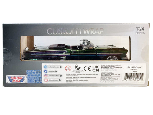 1958 Chevrolet Impala Green and Purple Chrome "Custom Wrap" Series 1/24 Diecast Model Car by Motormax Motormax