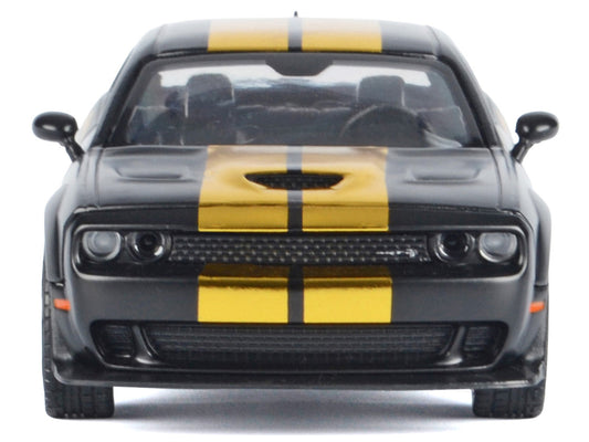 2018 Dodge Challenger SRT Hellcat Widebody Matt Black with Gold Stripes and Graphics "Midnight Eclipse" Series 1/24 Diecast Model Car by Motormax Motormax