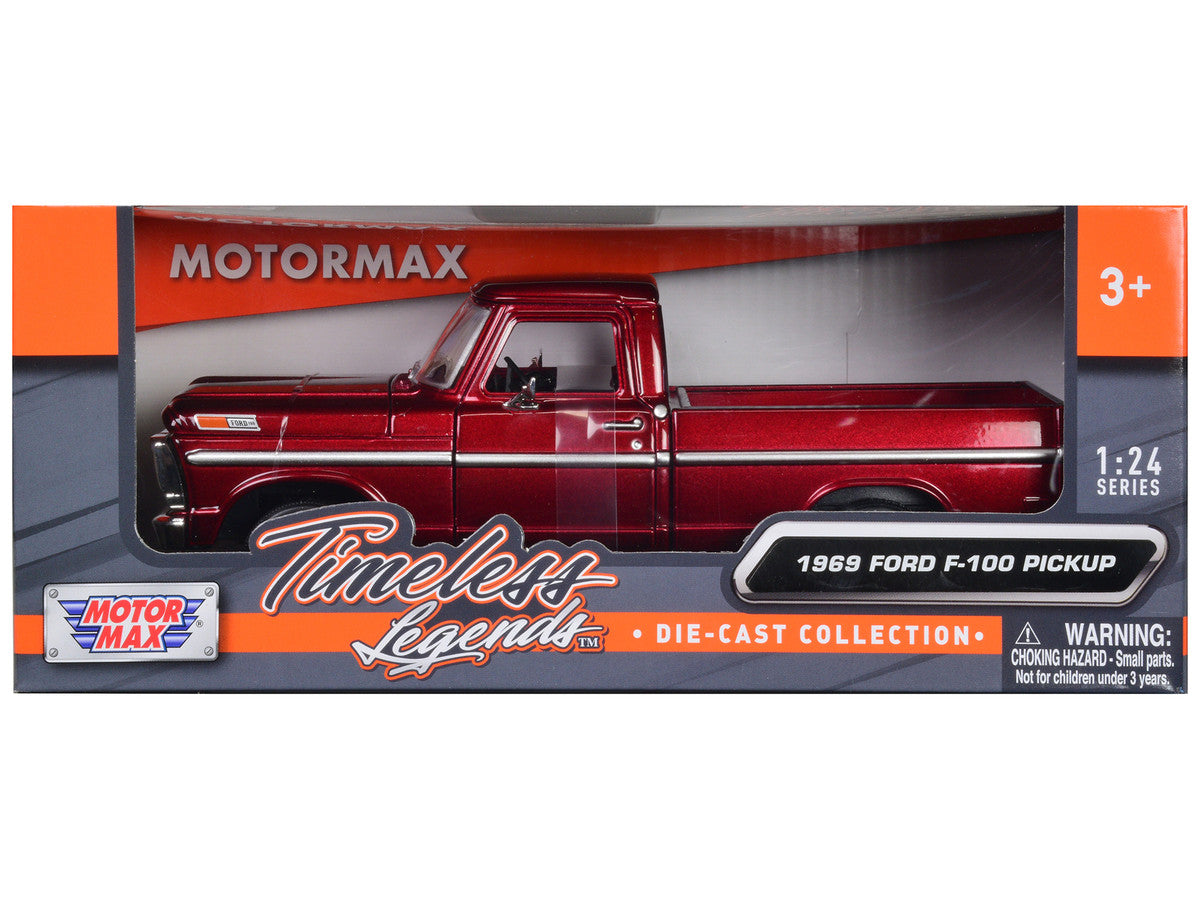 1969 Ford F-100 Pickup Truck Burgundy 1/24 Diecast Model Car by Motormax Motormax