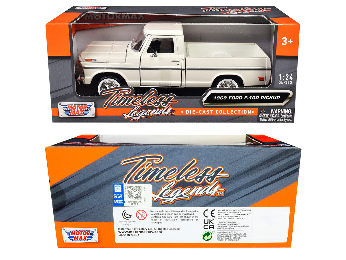 1969 Ford F-100 Pickup Truck Cream "Timeless Legends" Series 1/24 Diecast Model Car by Motormax Motormax