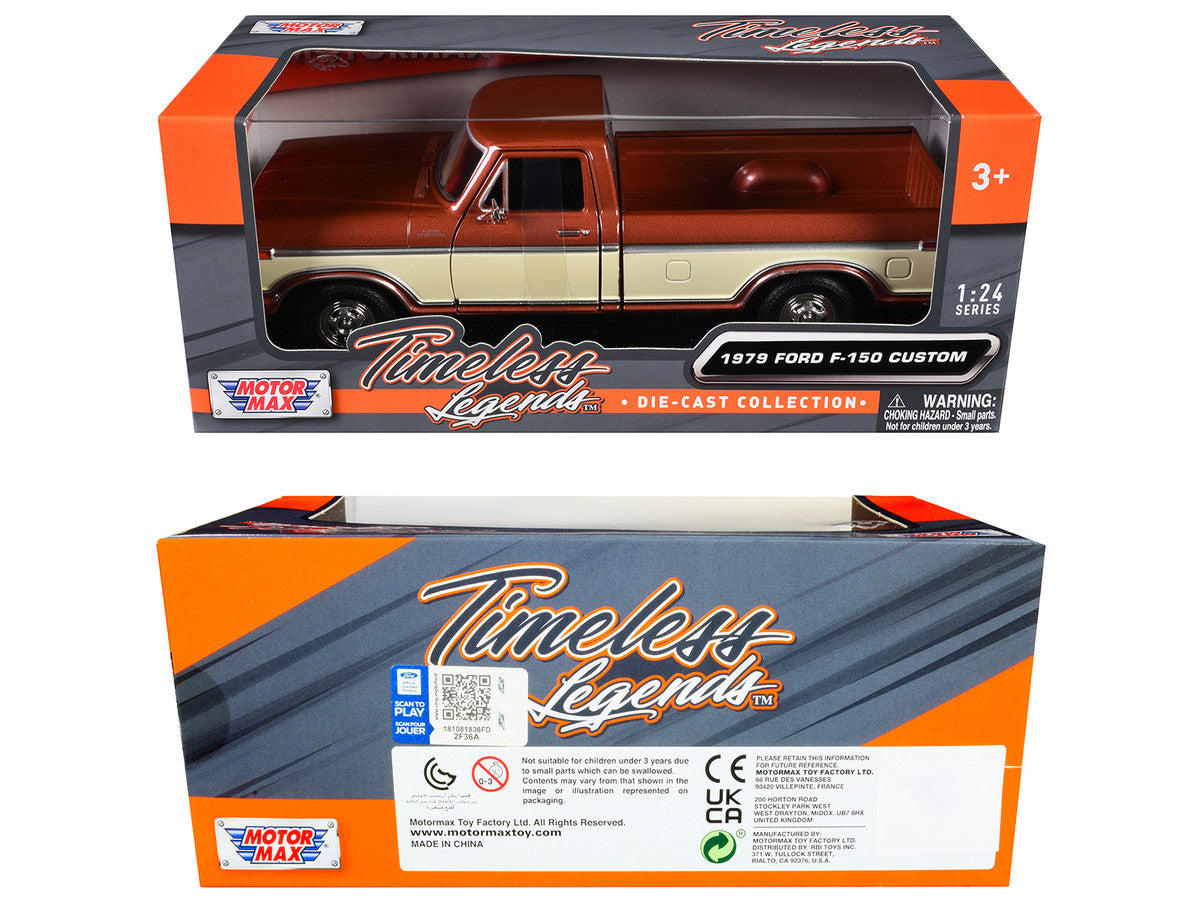 1979 Ford F-150 Custom Pickup Truck Brown Metallic and Cream "Timeless Legends" Series 1/24 Diecast Model Car by Motormax Motormax