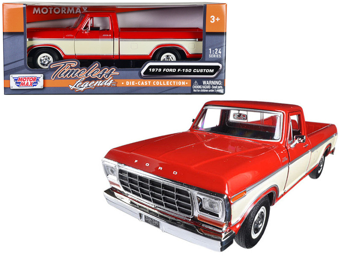 1979 Ford F-150 Pickup Truck Red and Cream 1/24 Diecast Model Car by Motormax Motormax