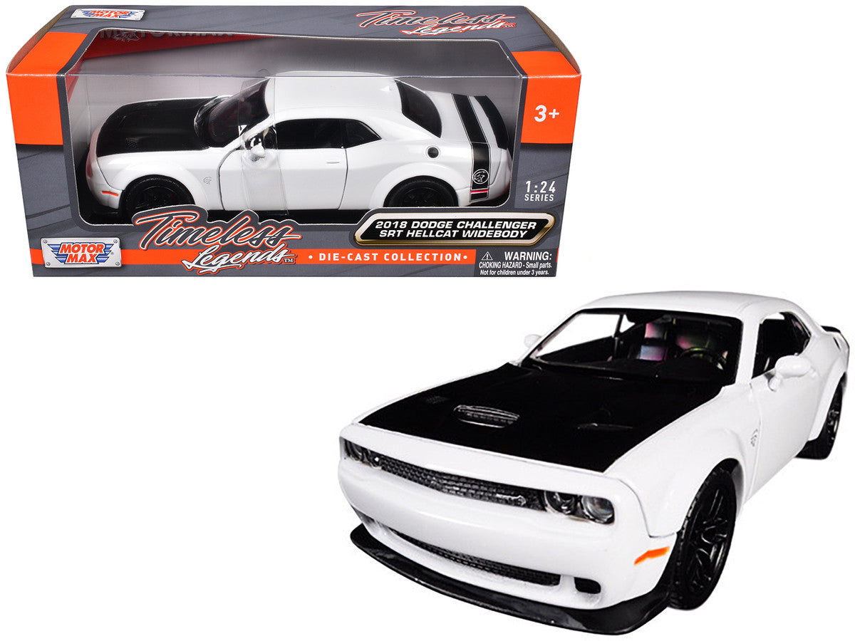 2018 Dodge Challenger SRT Hellcat Widebody White with Black Hood 1/24 Diecast Model Car by Motormax Motormax