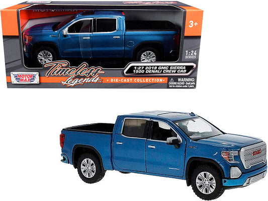 2019 GMC Sierra 1500 Denali Crew Cab Pickup Truck Blue Metallic 1/24-1/27 Diecast Model Car by Motormax Motormax