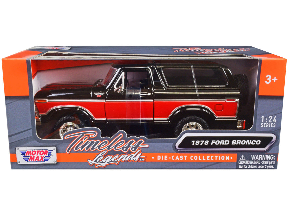 1978 Ford Bronco Ranger XLT with Spare Tire Black and Red "Timeless Legends" Series 1/24 Diecast Model Car by Motormax Motormax