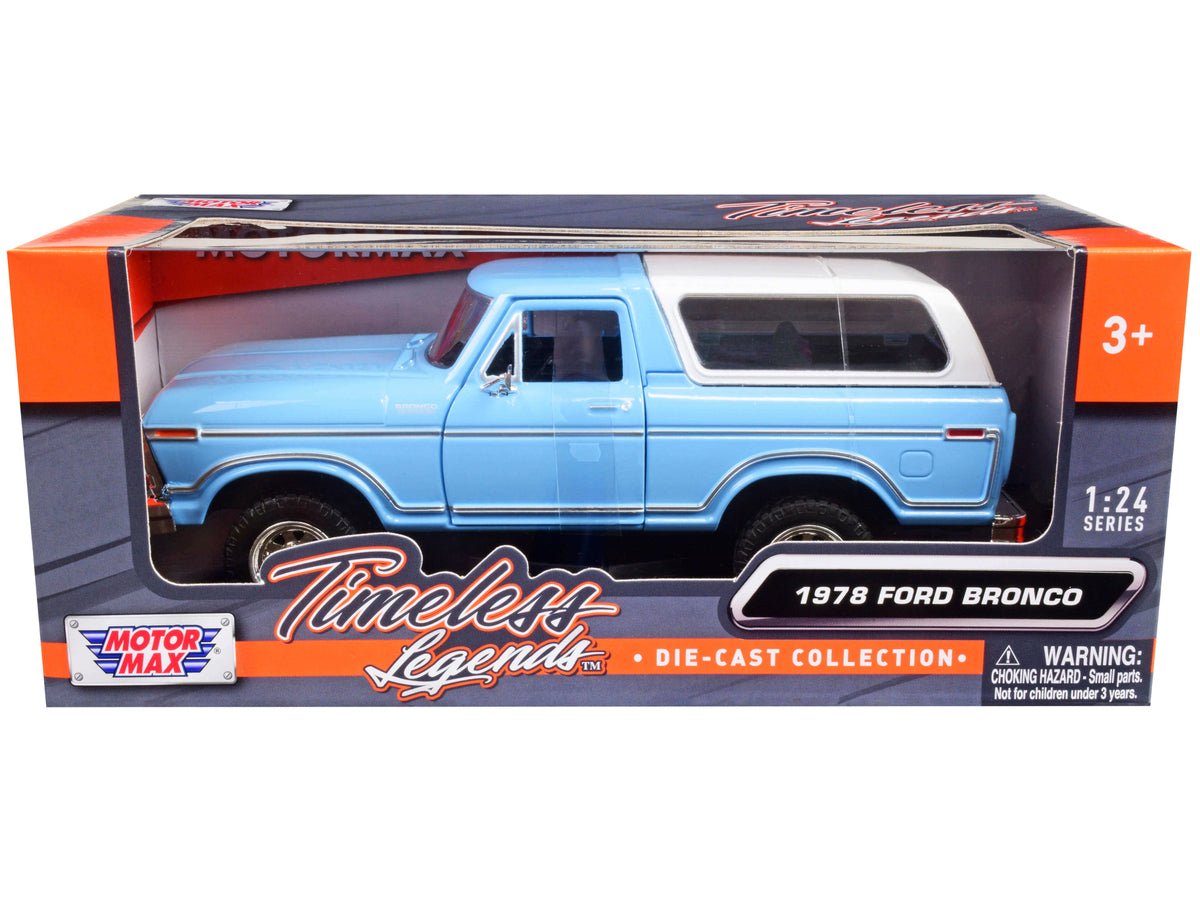 1978 Ford Bronco Custom Light Blue and White "Timeless Legends" Series 1/24 Diecast Model Car by Motormax W2B