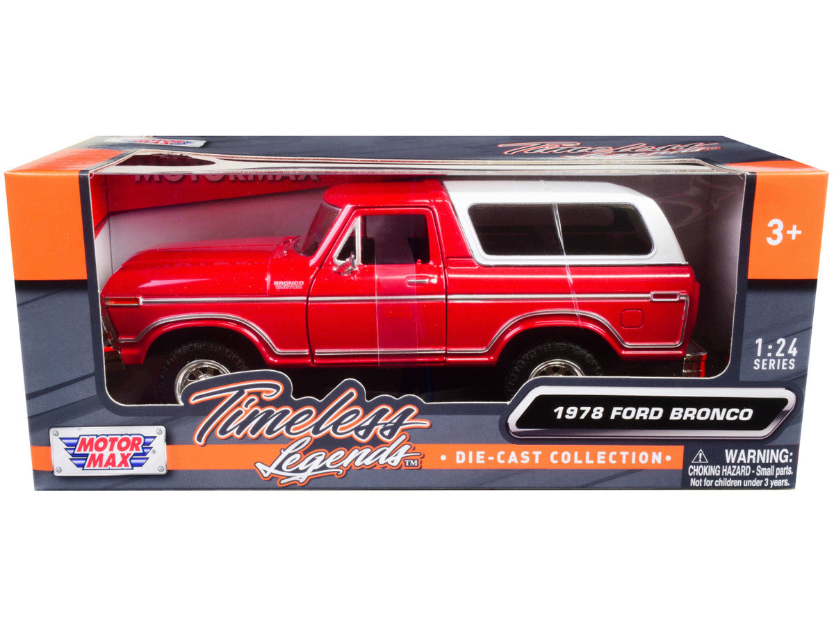 1978 Ford Bronco Custom Red and White "Timeless Legends" Series 1/24 Diecast Model Car by Motormax Motormax