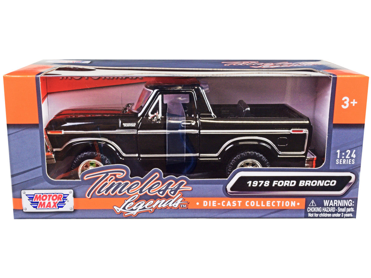 1978 Ford Bronco Custom (Open Top) Black "Timeless Legends" Series 1/24 Diecast Model Car by Motormax Motormax