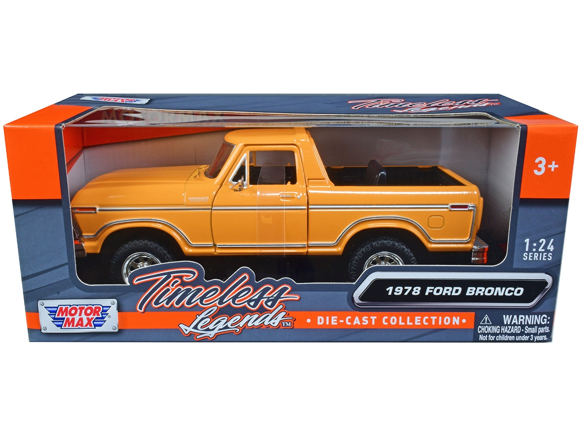 1978 Ford Bronco Custom (Open Top) Yellow with "Timeless Legends" Series 1/24 Diecast Model Car by Motormax W2B