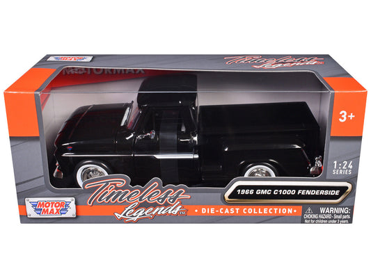 1966 GMC C1000 Fenderside Pickup Truck Black "Timeless Legends" Series 1/24 Diecast Model Car by Motormax Motormax