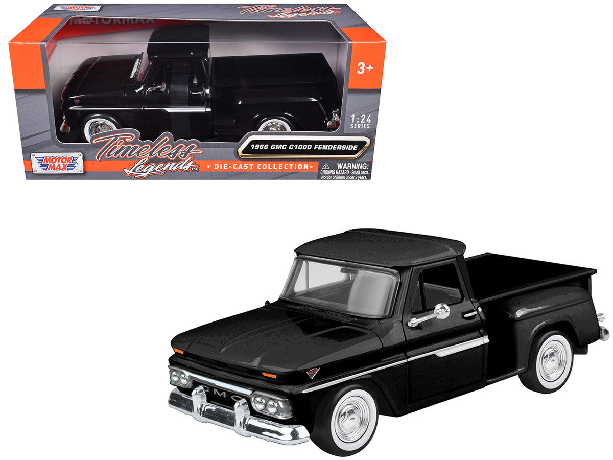 1966 GMC C1000 Fenderside Pickup Truck Black "Timeless Legends" Series 1/24 Diecast Model Car by Motormax Motormax