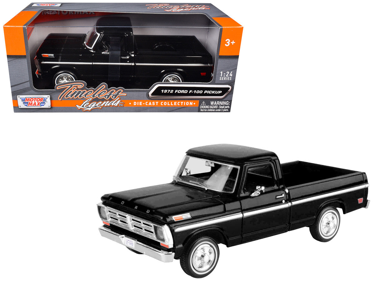 1972 Ford F-100 Pickup Truck Black "Timeless Legends" Series 1/24 Diecast Model Car by Motormax Motormax