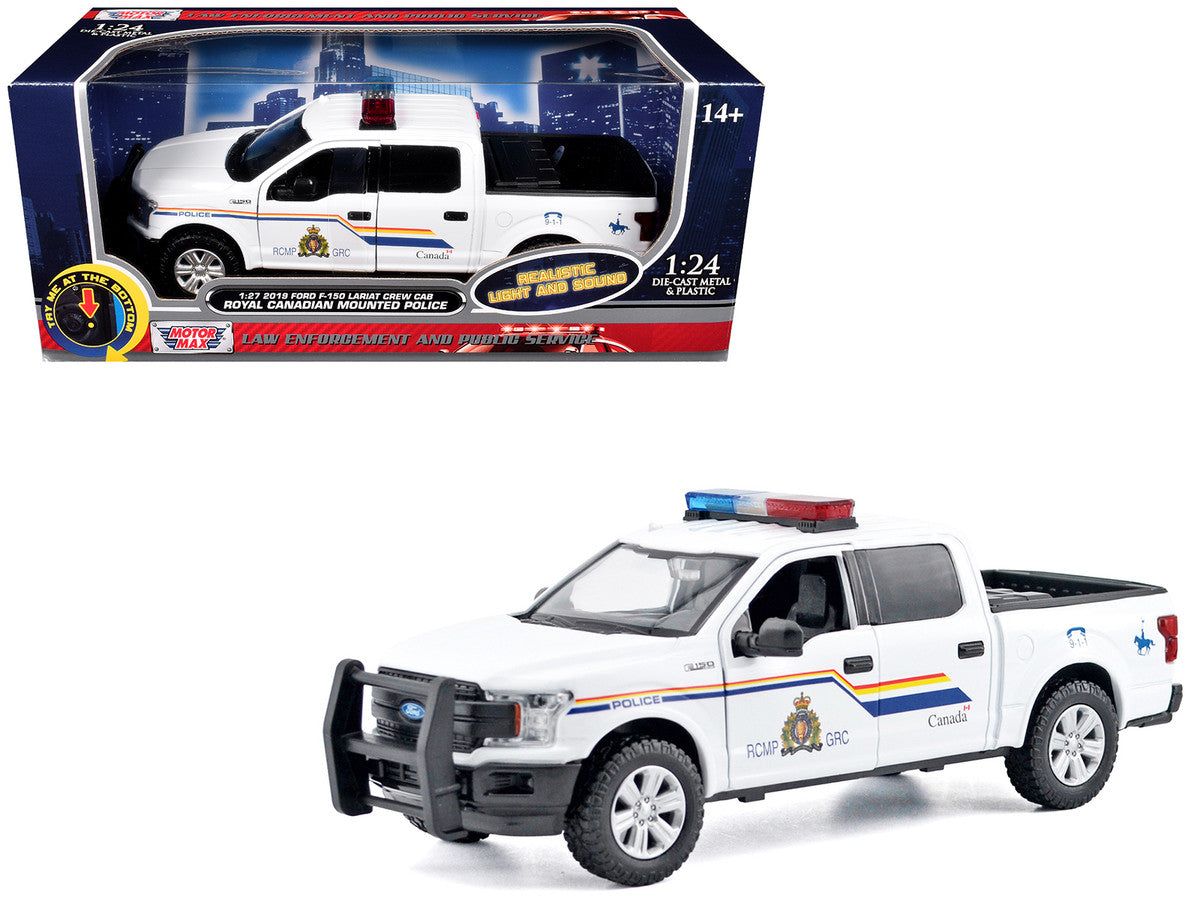 2019 Ford F-150 Lariat Crew Cab Pickup Truck "Royal Canadian Mounted Police" White with Flashing Light Bar and Front and Rear Lights and Sounds "Law Enforcement and Public Service" Series 1/27 Diecast Model Car by Motormax Motormax