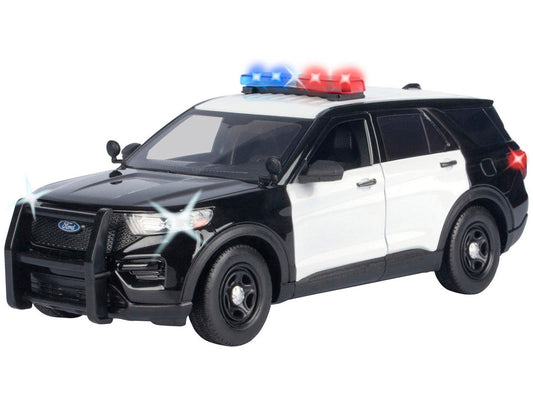 2022 Ford Police Interceptor Utility Black and White "Builder's Kit" with Flashing Light Bar and Front and Rear Lights and Sounds 1/24 Diecast Model Car by Motormax Motormax