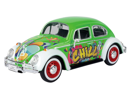 1966 Volkswagen Beetle Green with Graffiti Graphics 1/24 Diecast Model Car by Motormax Motormax