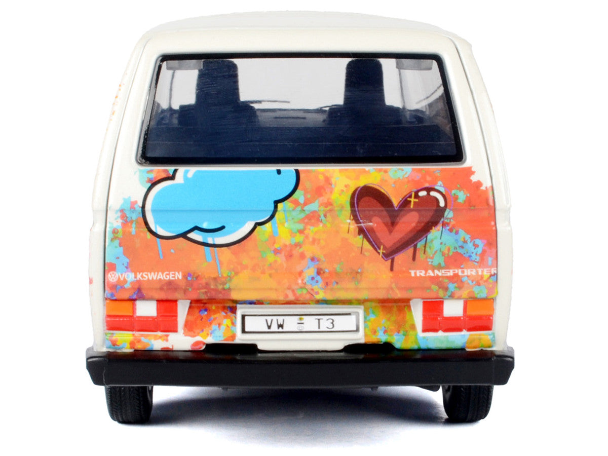Volkswagen Type 2 (T3) Van White Metallic with Graffiti Graphics 1/24 Diecast Model Car by Motormax Motormax