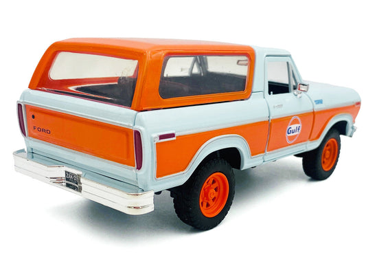 1978 Ford Bronco Light Blue and Orange "Gulf Oil" "Gulf Die-Cast Collection" 1/24 Diecast Model Car by Motormax Motormax