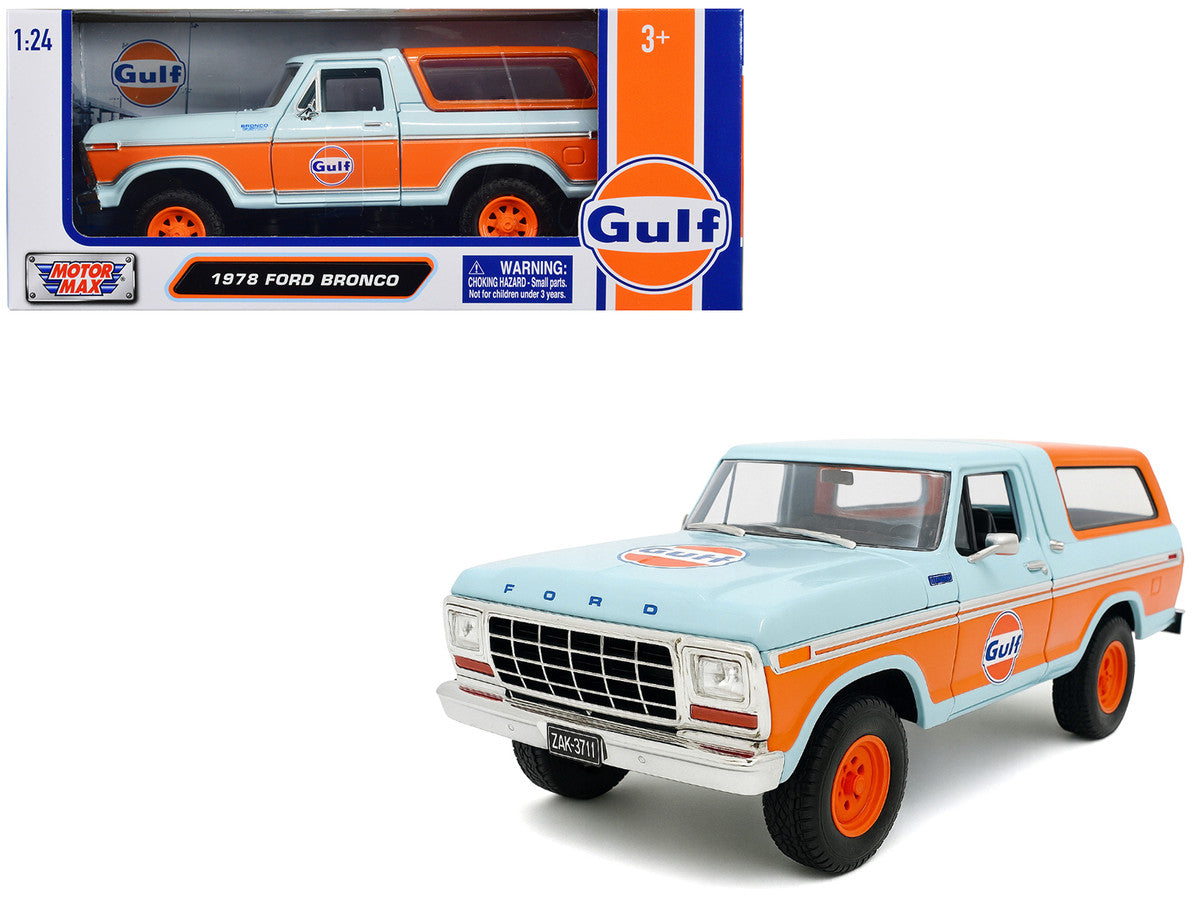 1978 Ford Bronco Light Blue and Orange "Gulf Oil" "Gulf Die-Cast Collection" 1/24 Diecast Model Car by Motormax Motormax