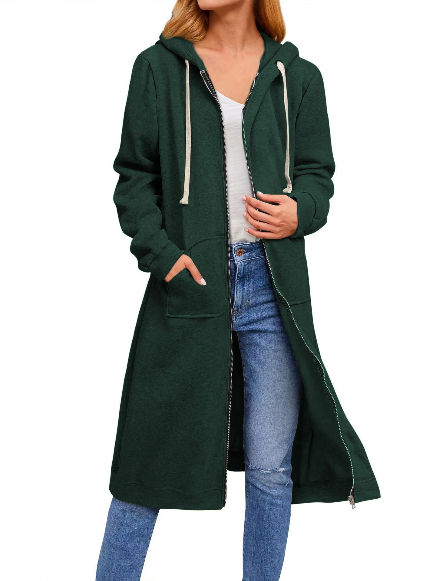 Autumn And Winter Women's Clothing Loose Zip Long Cardigan Jacket Accent Plus
