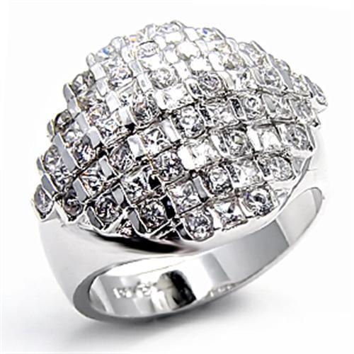 7X004 - Rhodium Brass Ring with AAA Grade CZ in Clear-0