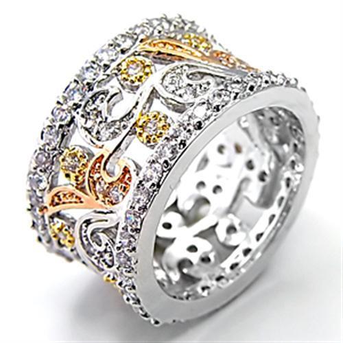 7X089 - Tricolor Brass Ring with AAA Grade CZ in Clear-0