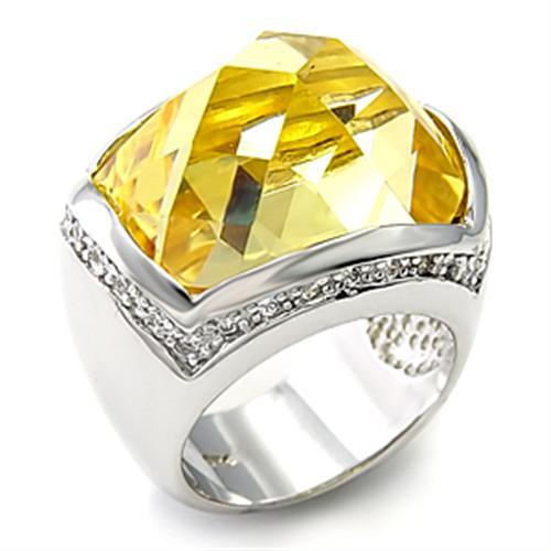 7X154 - Rhodium 925 Sterling Silver Ring with AAA Grade CZ in Citrine Yellow-0