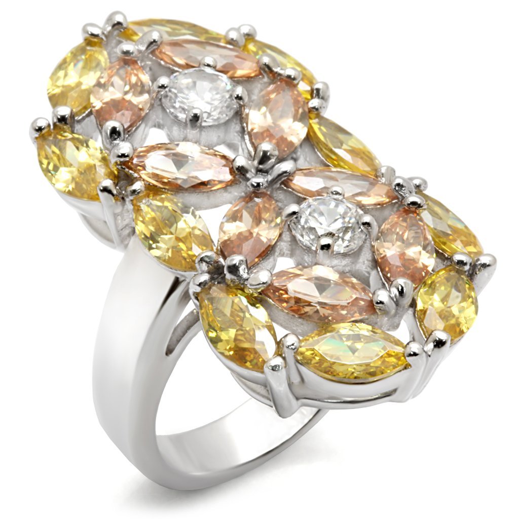 7X190 - Rhodium 925 Sterling Silver Ring with AAA Grade CZ in Multi Color-0