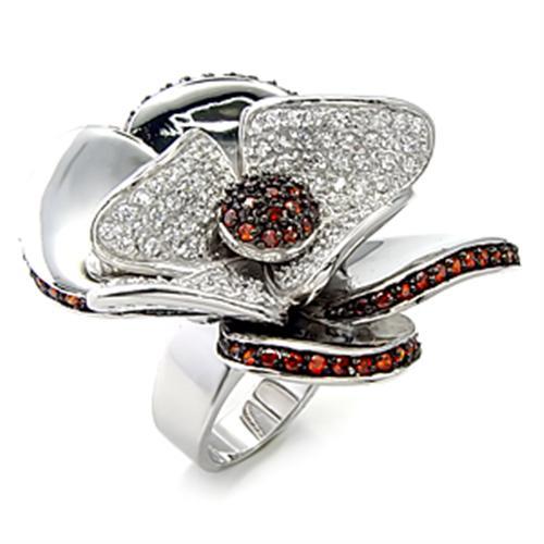 7X191 - Rhodium + Ruthenium 925 Sterling Silver Ring with AAA Grade CZ in Garnet-0