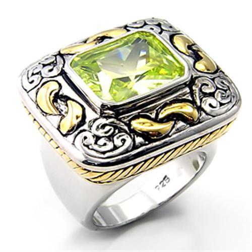 7X244 - Reverse Two-Tone 925 Sterling Silver Ring with AAA Grade CZ in Apple Green color-0