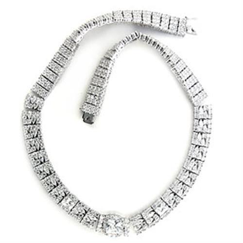 7X410 - Rhodium Brass Necklace with AAA Grade CZ in Clear-0