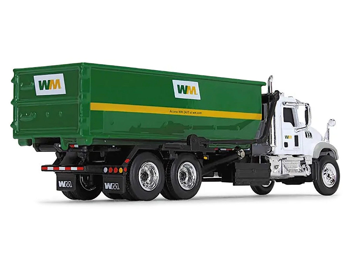 Mack Granite MP Refuse Garbage Truck with Tub-Style Roll-Off Container "Waste Management" White and Green 1/87 (HO) Diecast Model by First Gear First Gear