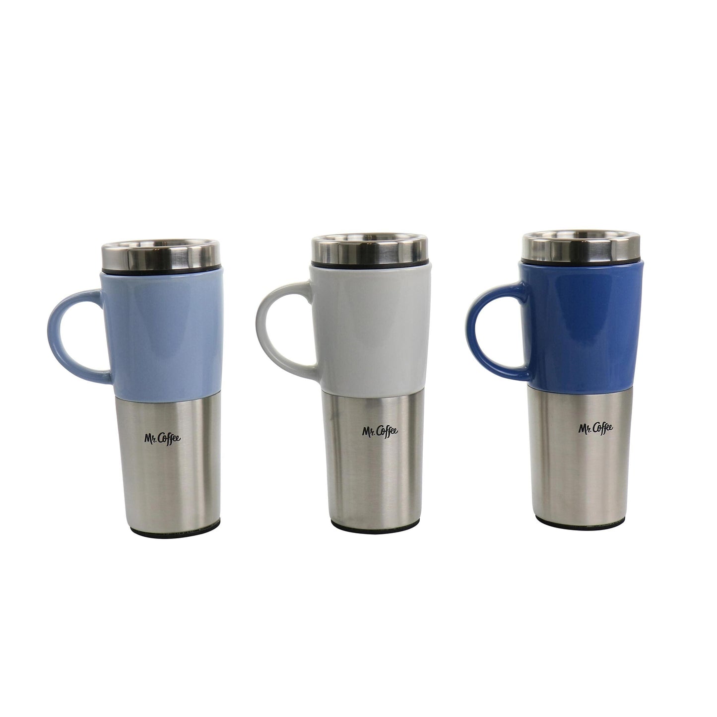 Mr. Coffee Travertine 16 oz Stoneware & Stainless Steel Travel Mug with Lid set of 3 Assorted W2B