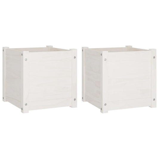 Garden Planters 2 pcs White 15.7"x15.7"x15.7" Solid Wood Pine W2B