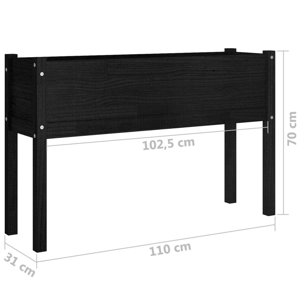 Garden Planters 2 pcs Black 43.3"x12.2"x27.6" Solid Wood Pine W2B