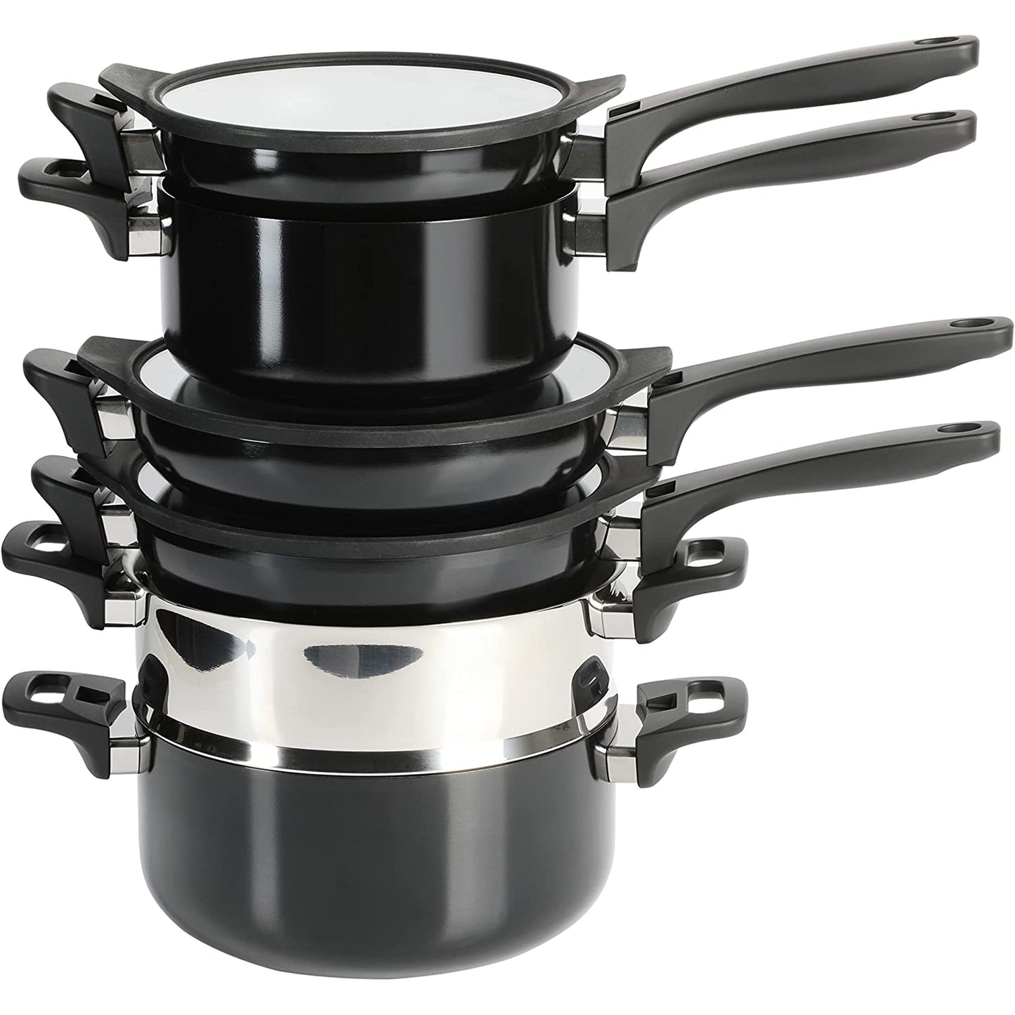 Kenmore Elite Grayson 9 Piece Nonstick Aluminum Stackable Cookware Set in Black W2B