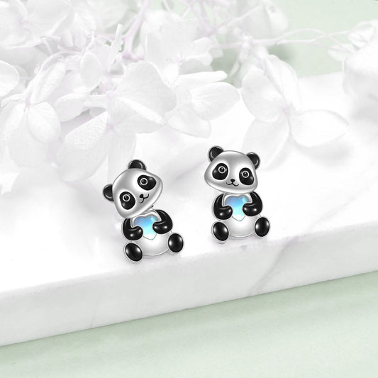 Sterling Silver Panda Stud Earrings Ear Jacket Front Back Earrings LadyShow.Store