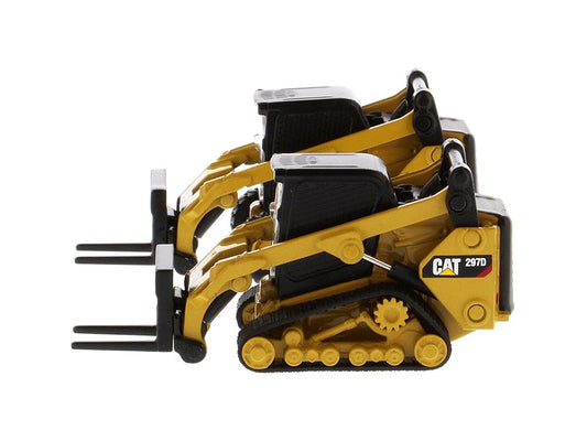 Set of 2 pieces CAT Caterpillar 272D2 Skid Steer Loader and CAT Caterpillar 297D2 Compact Track Loader with Accessories 1/64 Diecast Models by Diecast Masters Diecast Masters